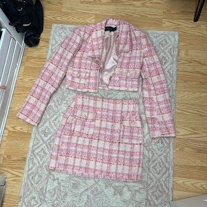 Endless Rose/Vici Pink Tweed Blazer Skirt Suit- Cropped Blazer
